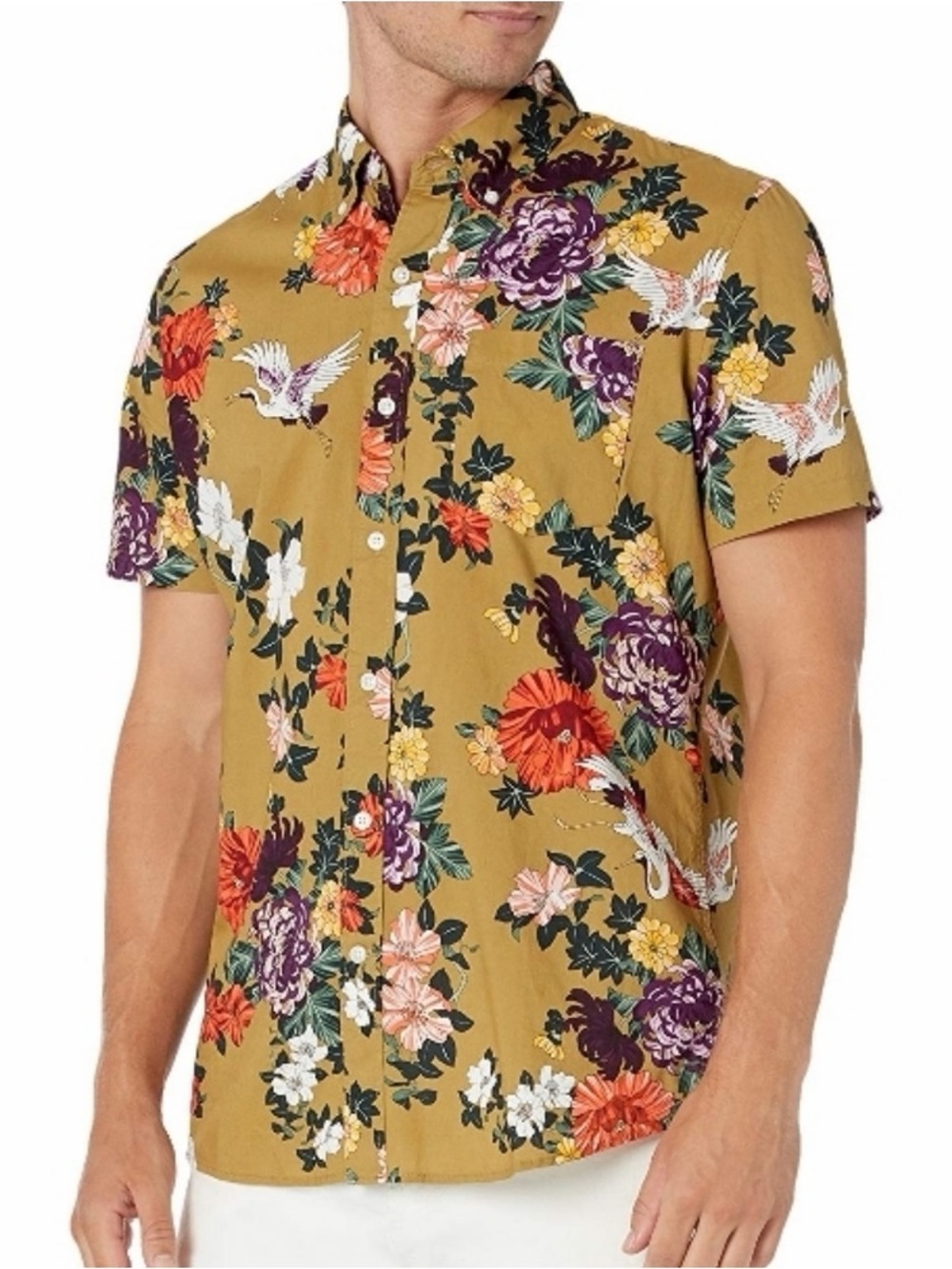Goodthreads Cotton Poplin Multicolor Floral Birds Standard Fit Shirt Size XL